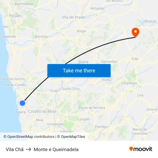 Vila Chã to Monte e Queimadela map