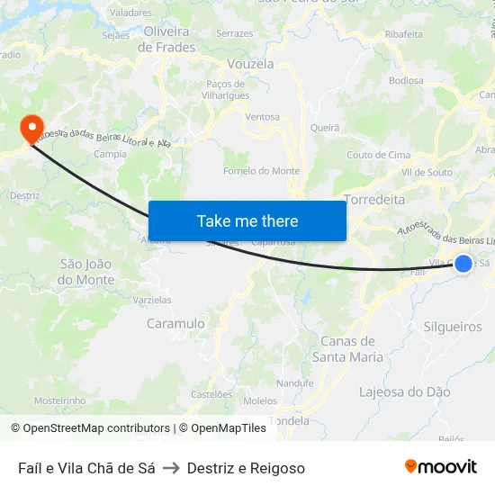 Faíl e Vila Chã de Sá to Destriz e Reigoso map