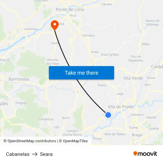 Cabanelas to Seara map
