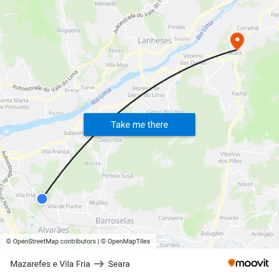 Mazarefes e Vila Fria to Seara map