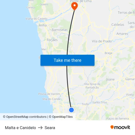 Malta e Canidelo to Seara map