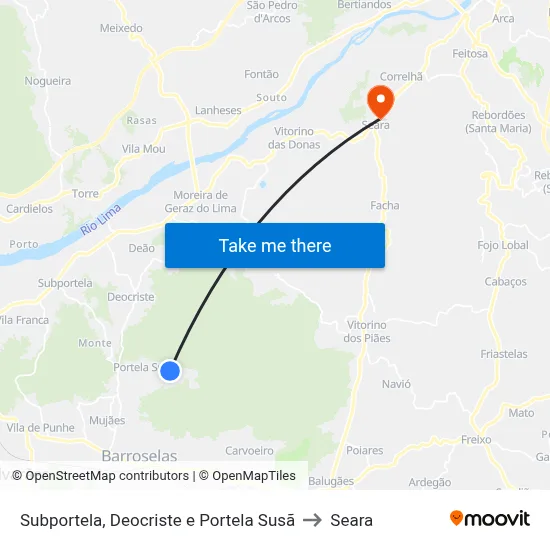 Subportela, Deocriste e Portela Susã to Seara map