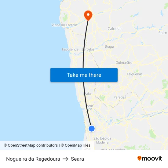Nogueira da Regedoura to Seara map