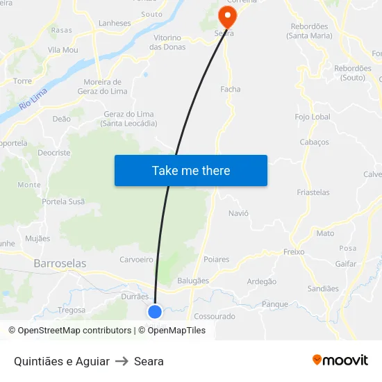 Quintiães e Aguiar to Seara map