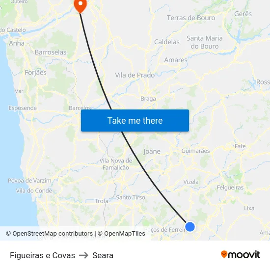 Figueiras e Covas to Seara map