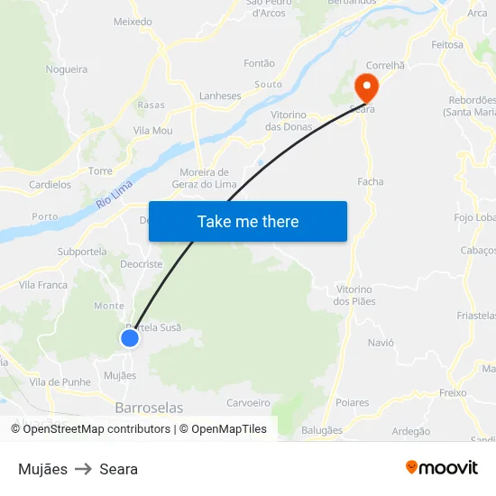 Mujães to Seara map