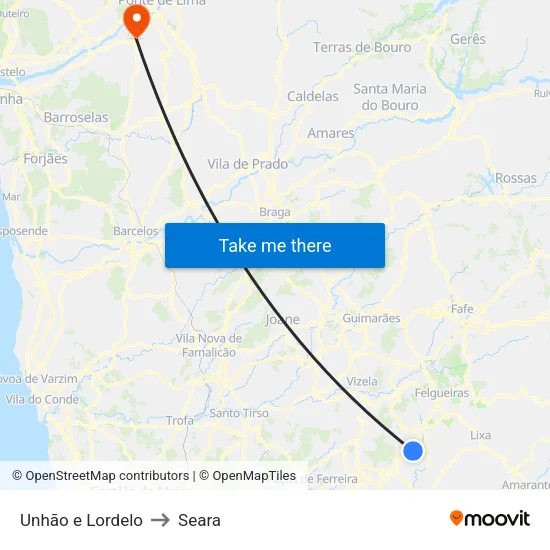 Unhão e Lordelo to Seara map