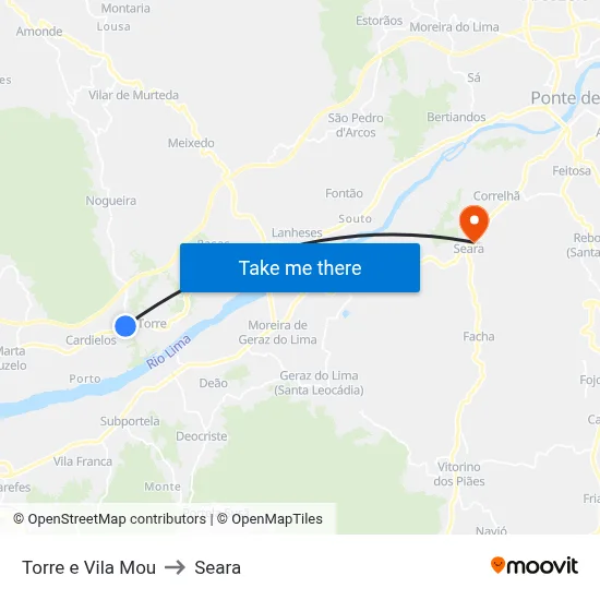 Torre e Vila Mou to Seara map