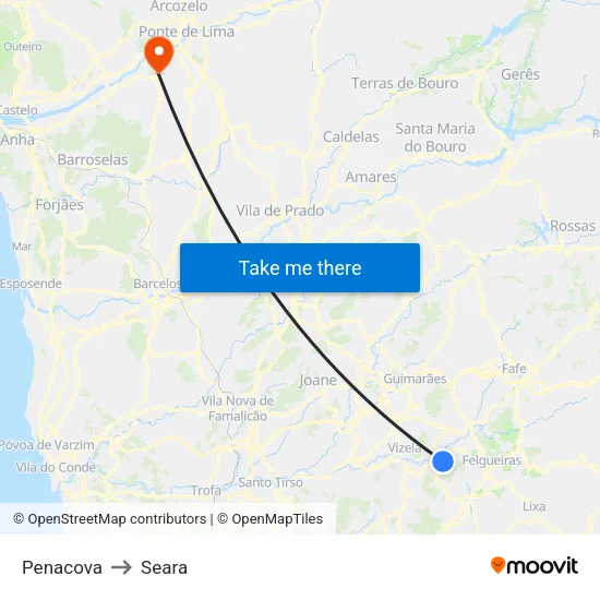 Penacova to Seara map
