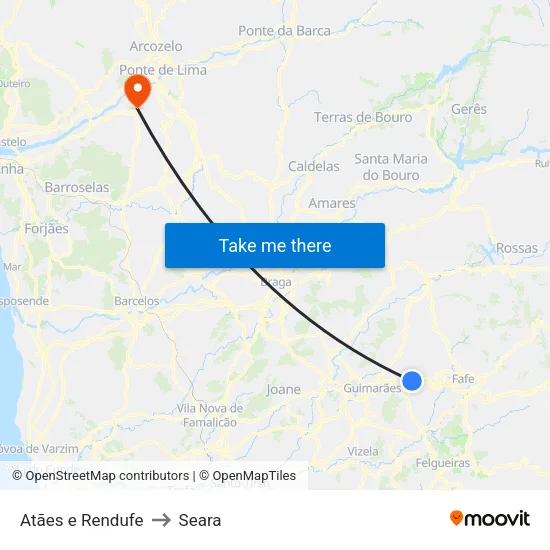 Atães e Rendufe to Seara map