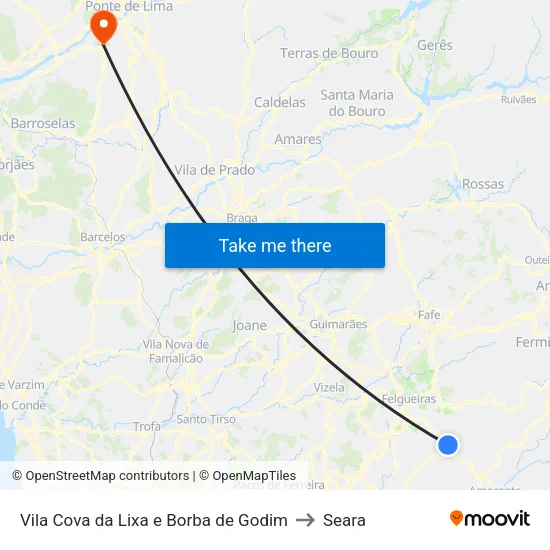 Vila Cova da Lixa e Borba de Godim to Seara map