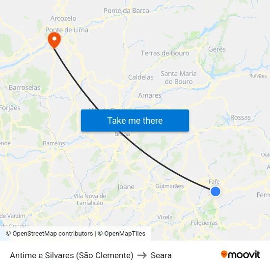Antime e Silvares (São Clemente) to Seara map