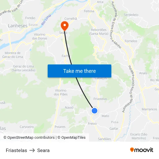 Friastelas to Seara map