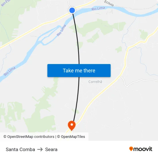 Santa Comba to Seara map