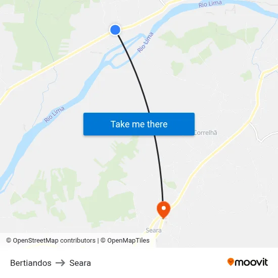 Bertiandos to Seara map