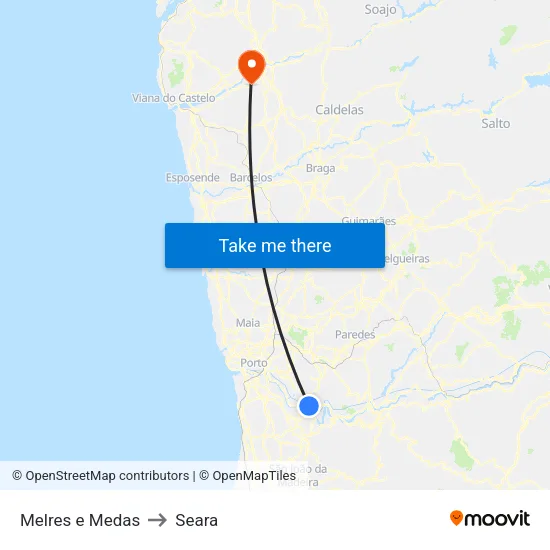 Melres e Medas to Seara map