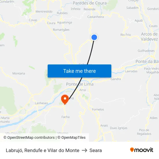 Labrujó, Rendufe e Vilar do Monte to Seara map
