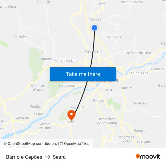 Bárrio e Cepões to Seara map