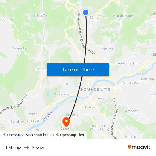 Labruja to Seara map
