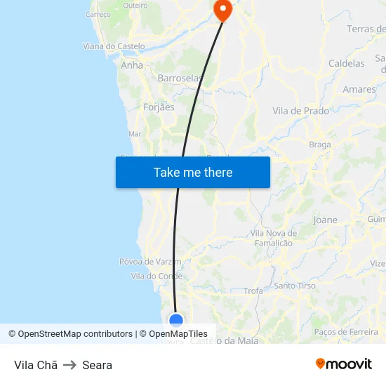 Vila Chã to Seara map