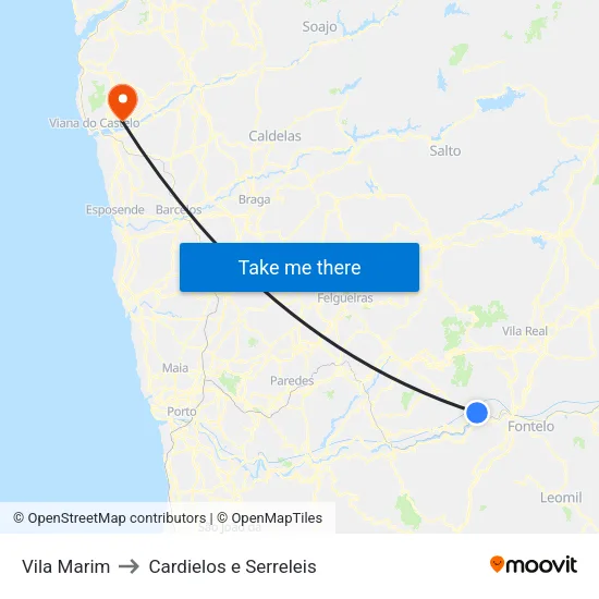 Vila Marim to Cardielos e Serreleis map
