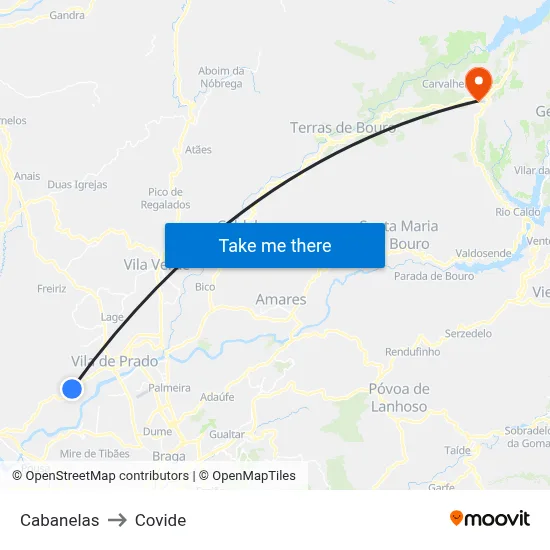 Cabanelas to Covide map