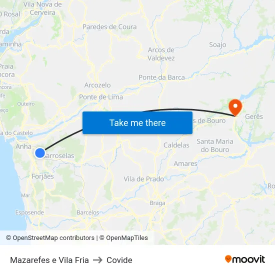 Mazarefes e Vila Fria to Covide map