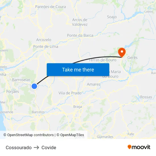 Cossourado to Covide map
