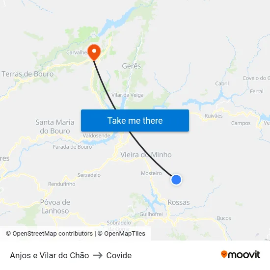 Anjos e Vilar do Chão to Covide map