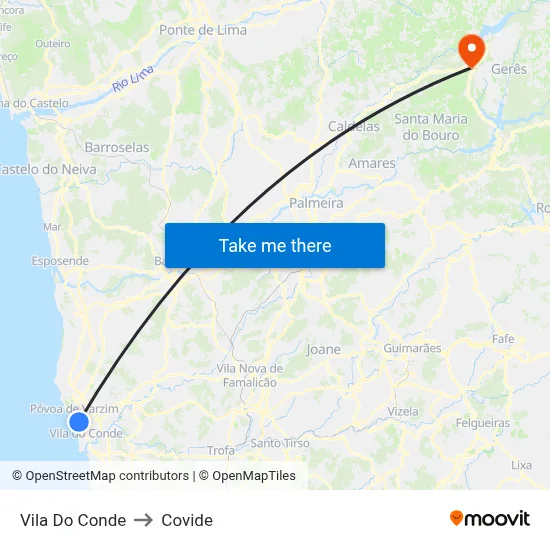 Vila Do Conde to Covide map