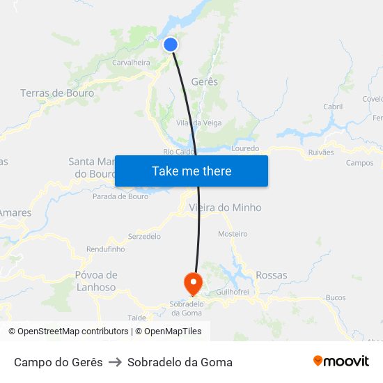 Campo do Gerês to Sobradelo da Goma map