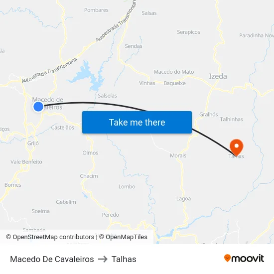 Macedo De Cavaleiros to Talhas map