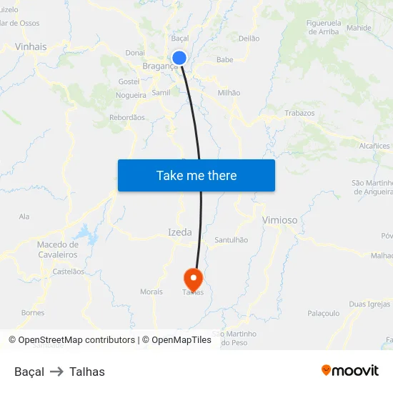 Baçal to Talhas map