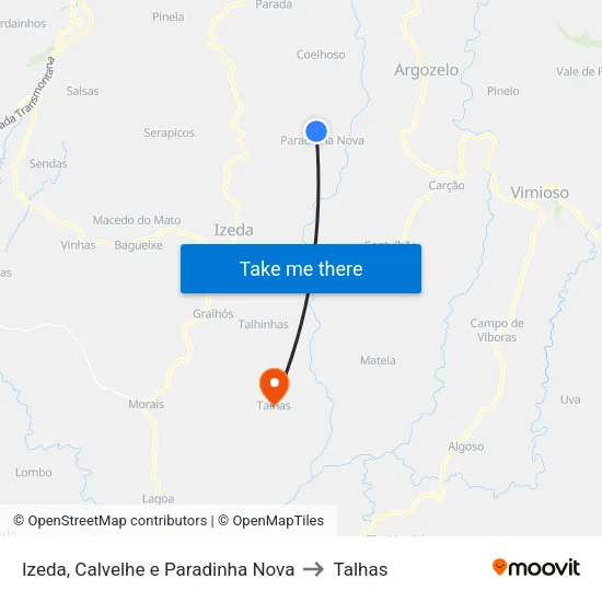 Izeda, Calvelhe e Paradinha Nova to Talhas map