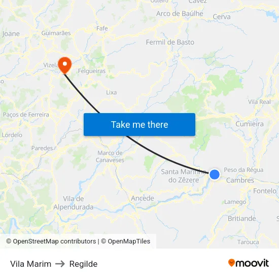 Vila Marim to Regilde map