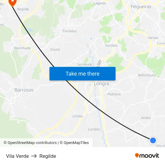 Vila Verde to Regilde map