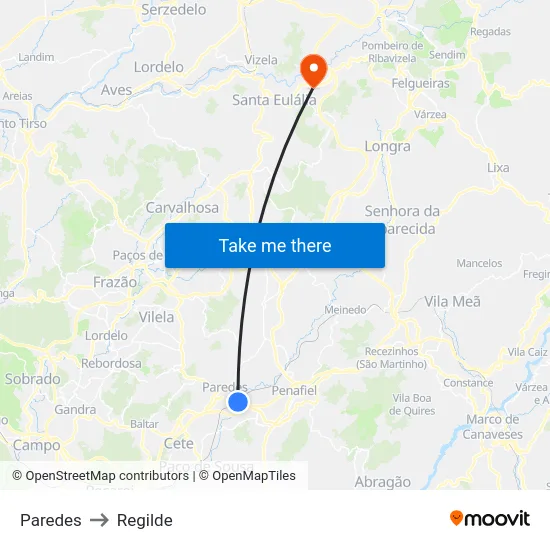 Paredes to Regilde map