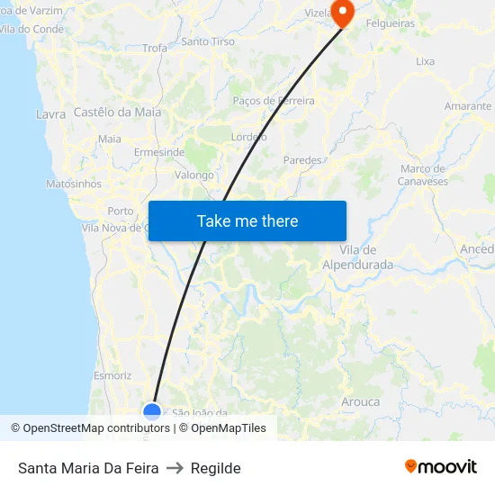 Santa Maria Da Feira to Regilde map