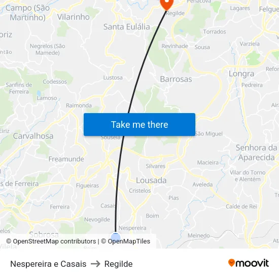 Nespereira e Casais to Regilde map