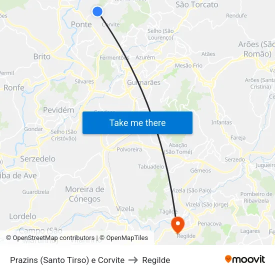 Prazins (Santo Tirso) e Corvite to Regilde map