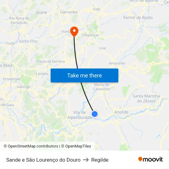 Sande e São Lourenço do Douro to Regilde map