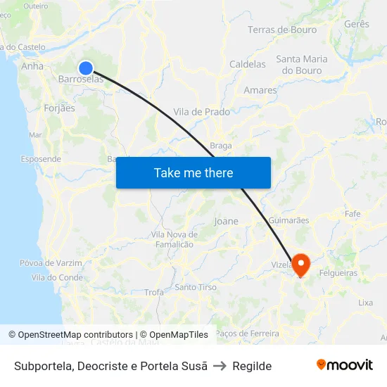 Subportela, Deocriste e Portela Susã to Regilde map