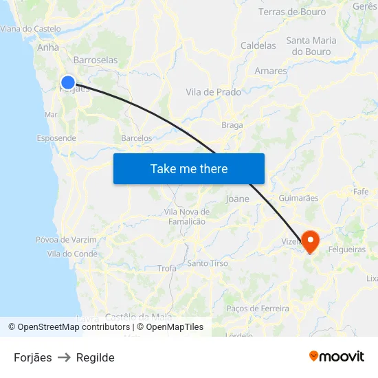 Forjães to Regilde map
