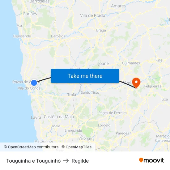 Touguinha e Touguinhó to Regilde map