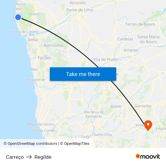 Carreço to Regilde map