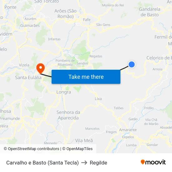Carvalho e Basto (Santa Tecla) to Regilde map