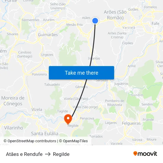 Atães e Rendufe to Regilde map