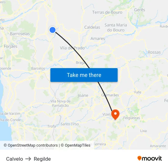 Calvelo to Regilde map