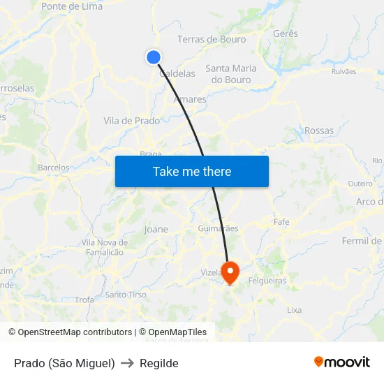Prado (São Miguel) to Regilde map