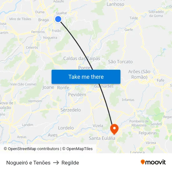 Nogueiró e Tenões to Regilde map